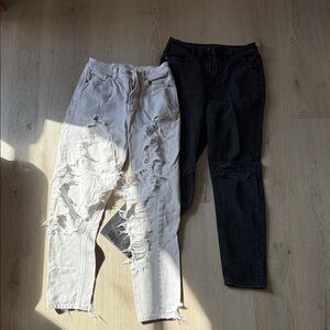 American Eagle Outfitters Black and White Distressed Boyfriend Jeans